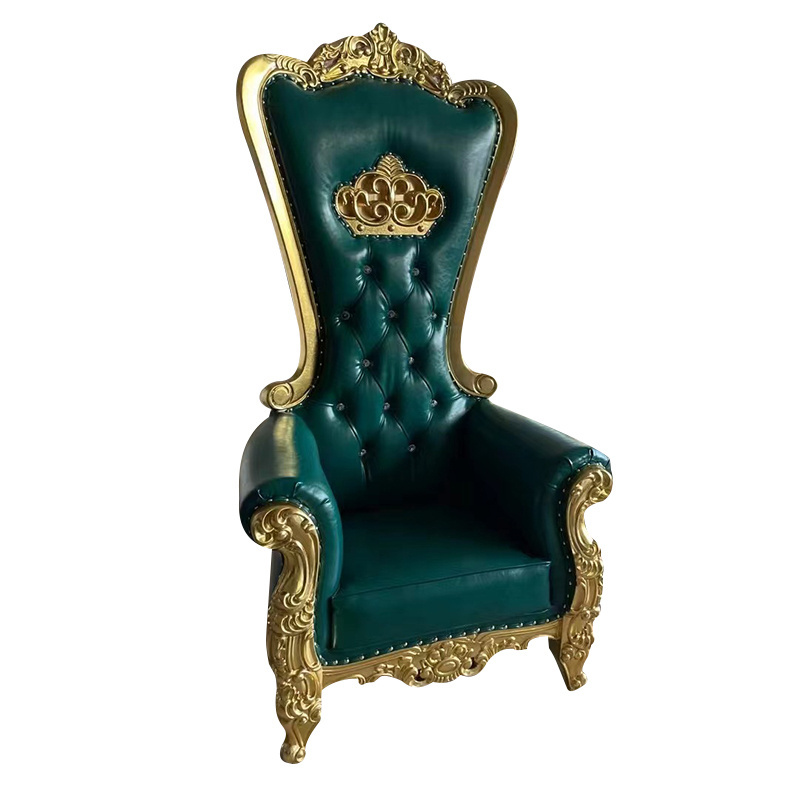 2023 Latest European Style Hot Green&Gold Crown Logo Wedding Throne Chairs Steam Chair Throne Chair 10 Years Warranty