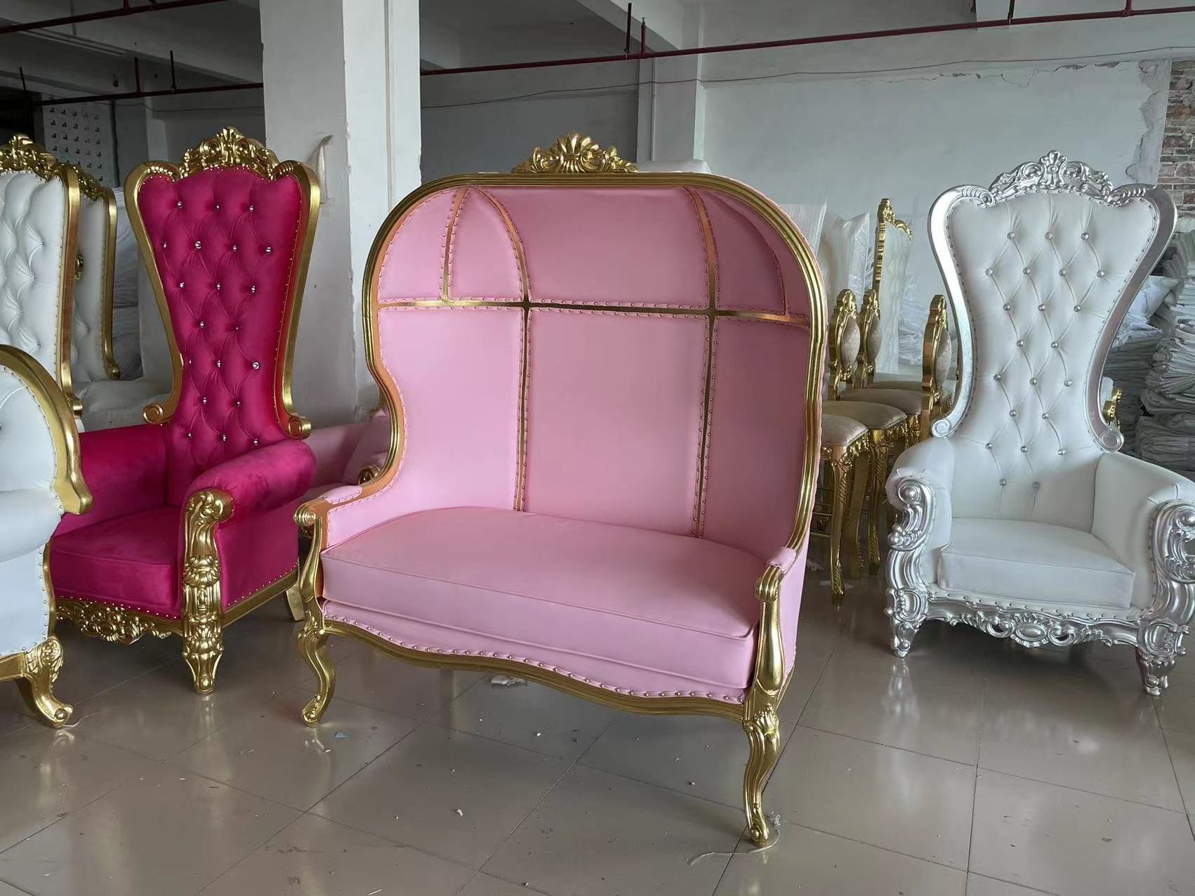 2023 Latest European Style  Top Quality  Pink&Gold Birdcage Wedding Throne Chairs Banquet Chair Throne Chair 10 Years Warranty