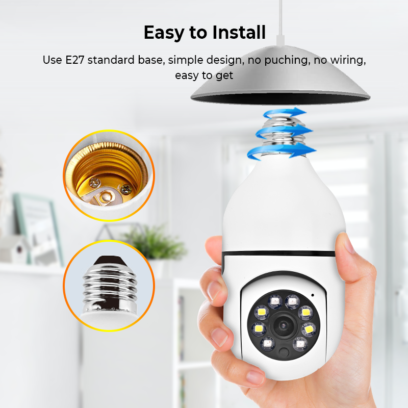 ANSVISION   5GHZ 360 Panoramic Wifi HD night vision ip surveil mini surveillance home security wireless light bulb PTZ network c