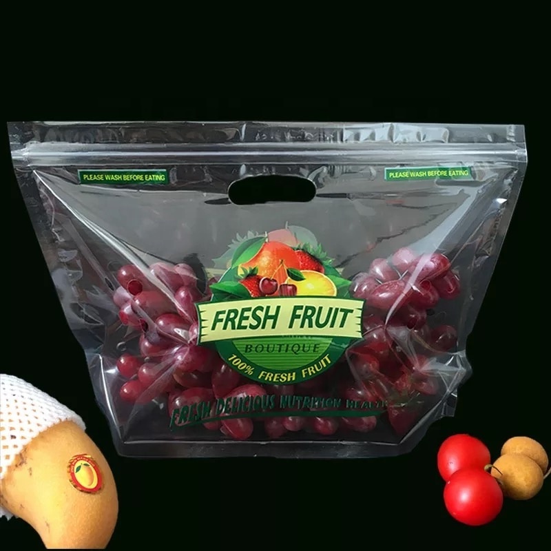 Anti Fog Perforated Flat Stand Up Clear Plastic Fresh Vegetable Fruit Salad Packaging Pouch Bag With Holes Adhesive Seal Ziplock