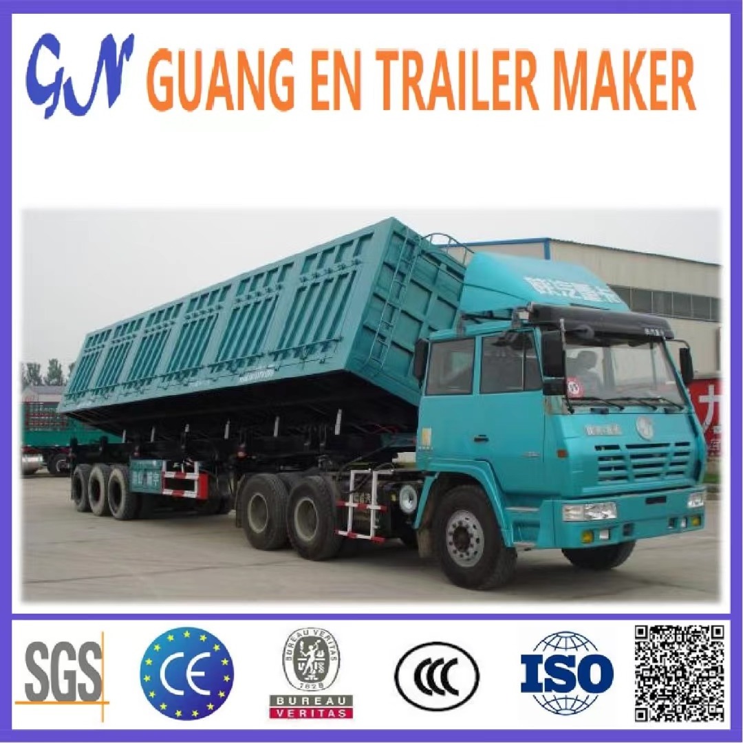 Guangen Brand factory sale 40Ton 50Ton Side Tipper / Rear Dumper Semi Trailer 3 Axles Used Dump Truck Trailer Beds Tires