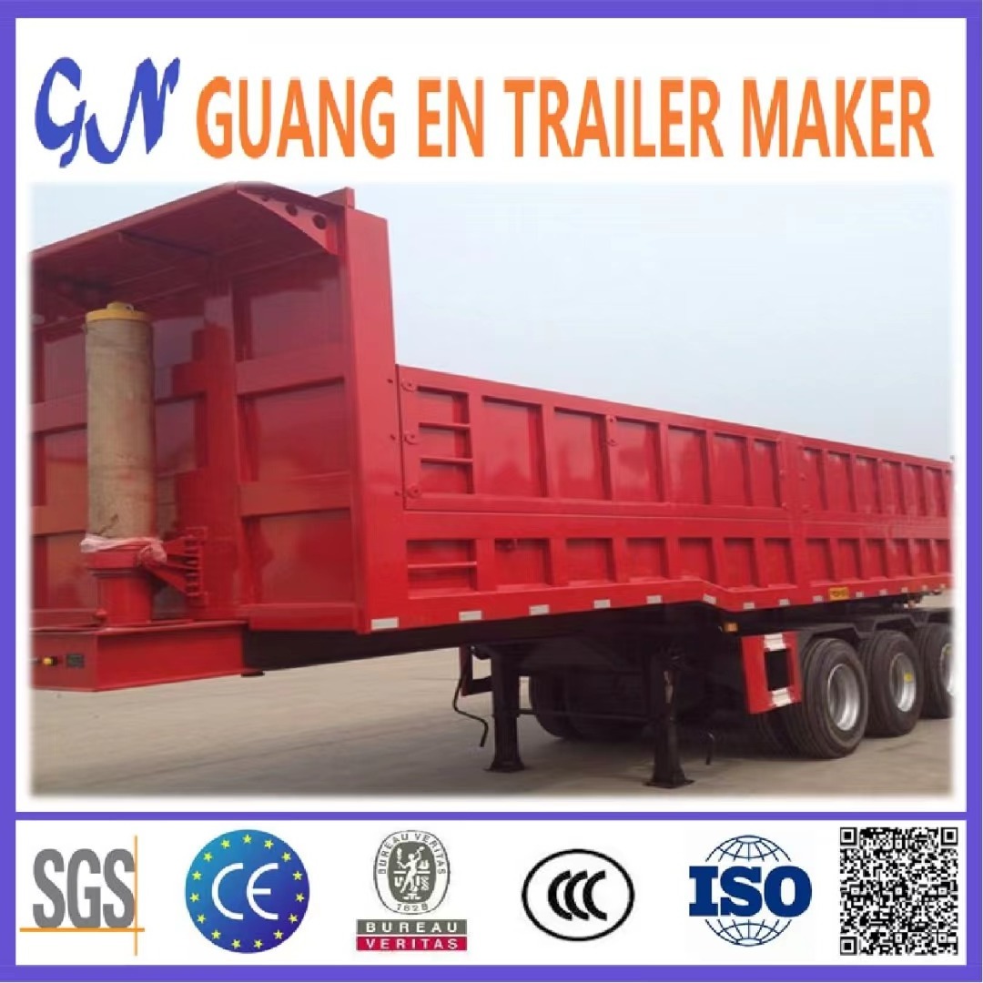 Guangen Brand factory sale 40Ton 50Ton Side Tipper / Rear Dumper Semi Trailer 3 Axles Used Dump Truck Trailer Beds Tires