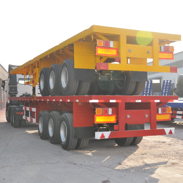 China Factory 3axles Flatbed 20ft 40ft Container Trailer Mechanical Suspension Flat Bed Semi Trailer Export To Tanzania