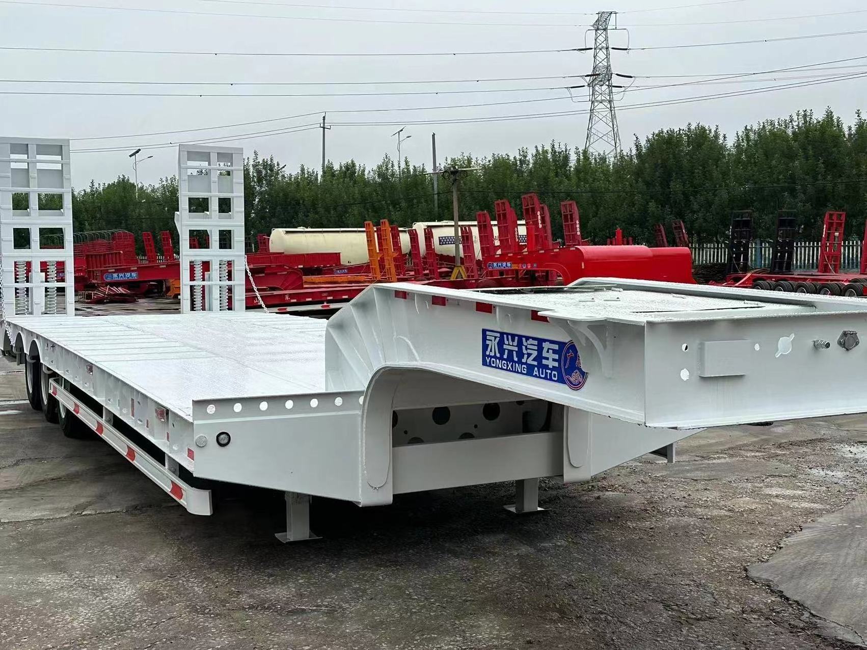 High Quality Three Axles excavator semi trailer for Transporting 60tons Excavator lowbed trailer 3 axle lowbed semitrailerrailer