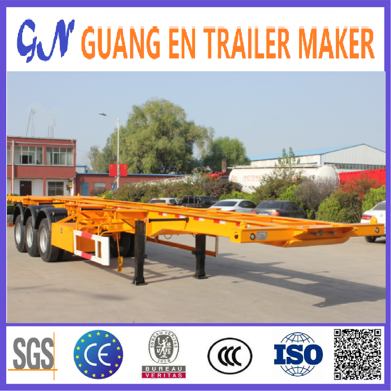 China Best Selling Guang En Brand New 3 Axles Container Skeleton Semi Trailer 20ft 40 ft skeleton container trailer truck