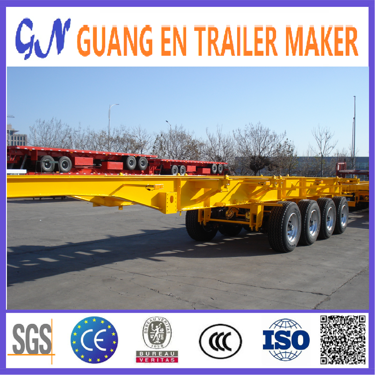 China Best Selling Guang En Brand New 3 Axles Container Skeleton Semi Trailer 20ft 40 ft skeleton container trailer truck