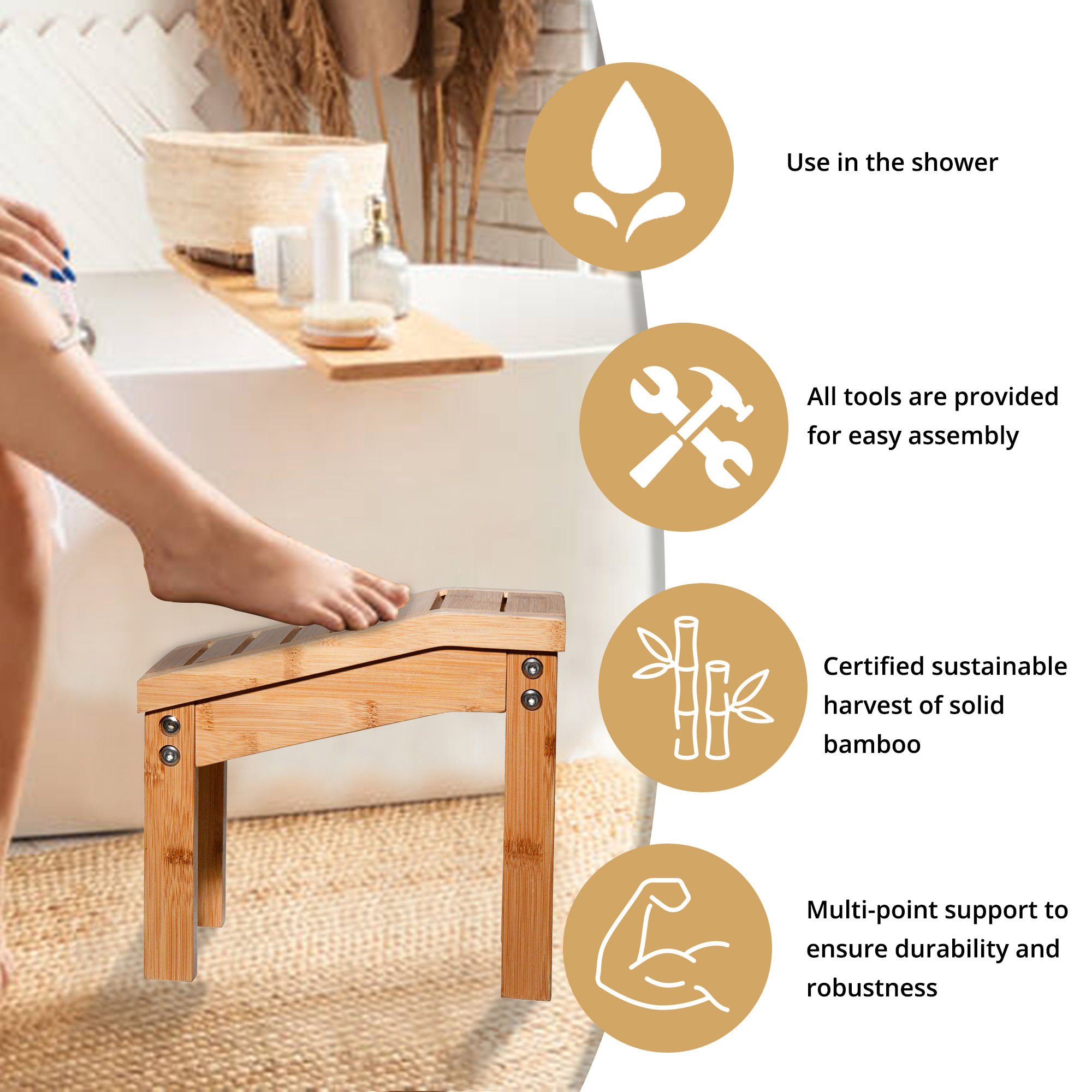 Shower Stool for Shaving Legs Small Corner Bathroom Bench Bath Seat Spa Foot Rest Suitable for Small Shower Spaces