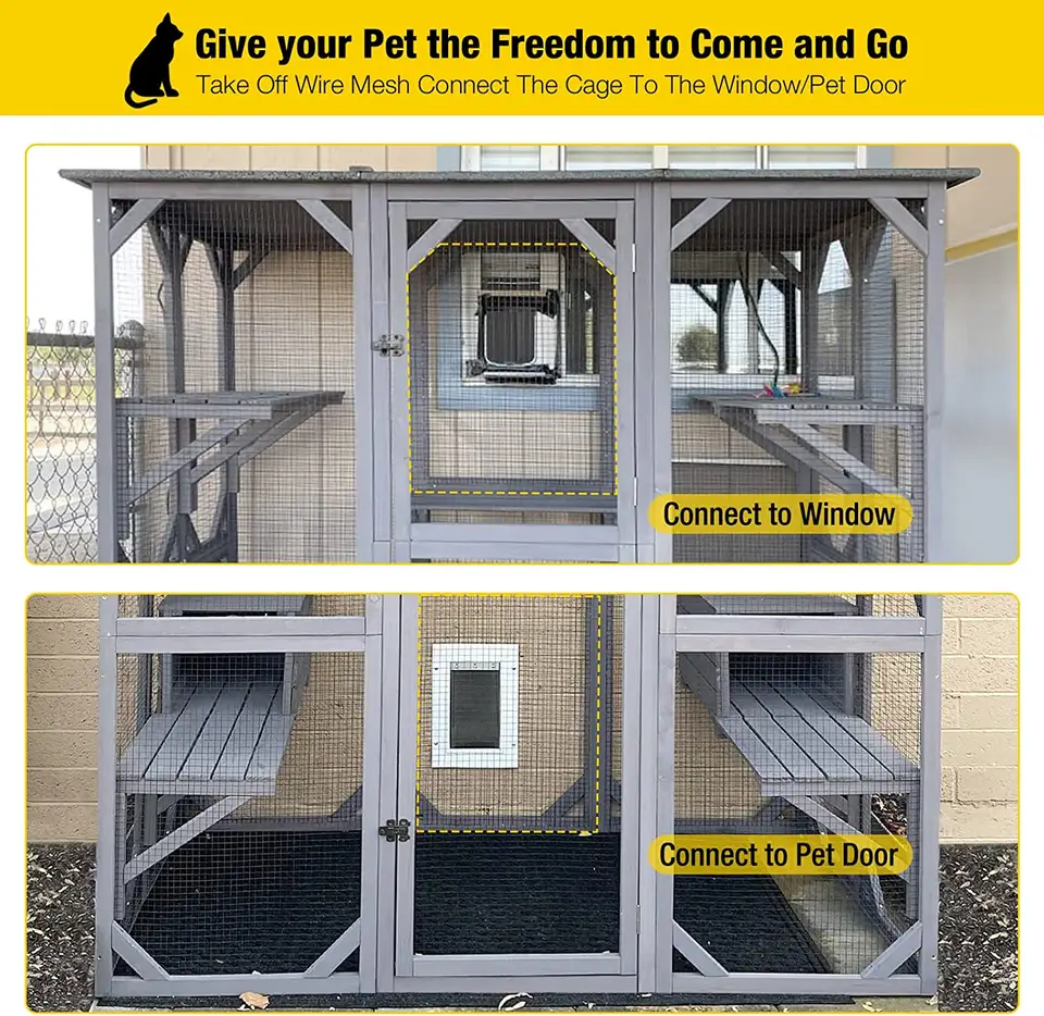 Waterproof Large Space Wooden Cat House Cage Catio Kitty Enclosure Cat Condo Playpen for Outdoor