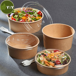 100% Food Grade 750ml 1000ml Disposable  Kraft Paper Round Salad Bowl