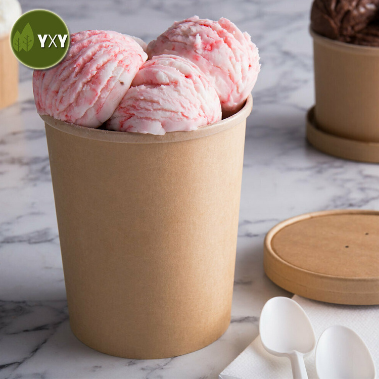 100% Eco-friendly Disposable Kraft ICE Cream Tub Packaging With Paper LID