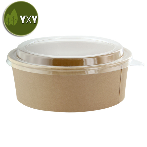 100% Food Grade 750ml 1000ml Disposable  Kraft Paper Round Salad Bowl