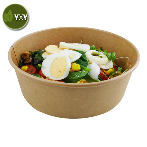 100% Food Grade 750ml 1000ml Disposable  Kraft Paper Round Salad Bowl