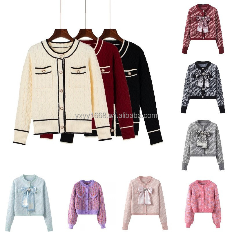 Women's Fashion Knitted Jacquard Loose Fit Women's Cardigan Sweater with Pockets Women's Knitted Casual Cardigan