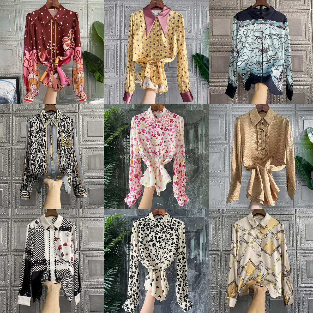 Women Floral Print Chiffon Blouse Long Sleeve Office Lady Casual Wear O-neck Lantern Sleeve Shirt Loose Top