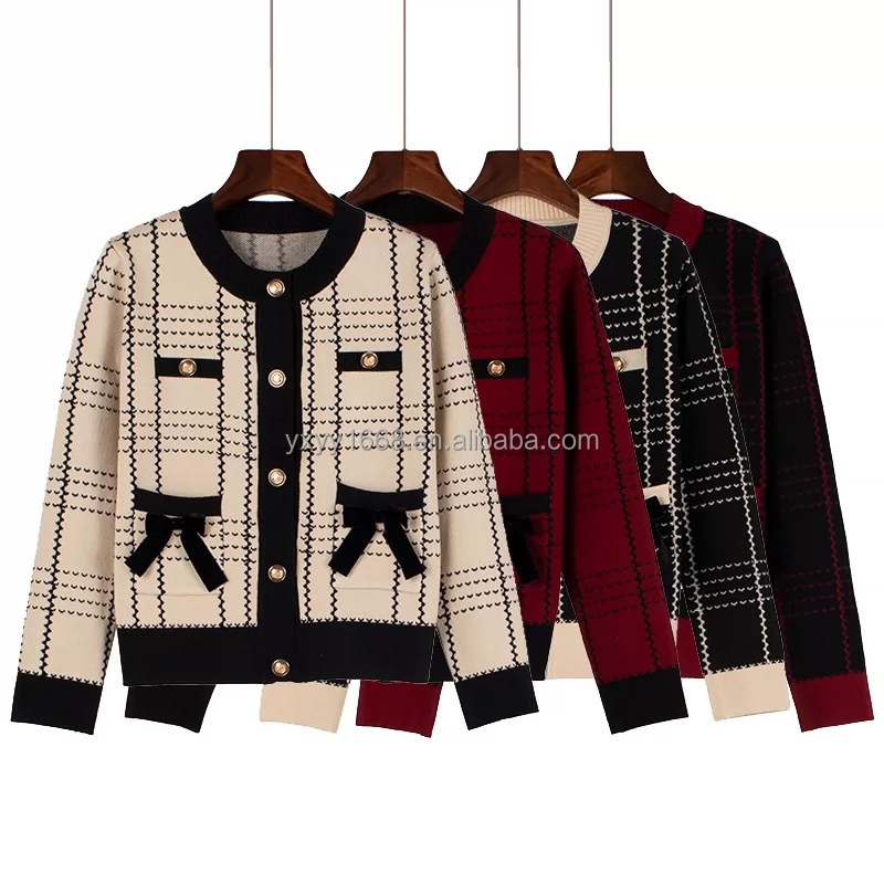 Women's Fashion Knitted Jacquard Loose Fit Women's Cardigan Sweater with Pockets Women's Knitted Casual Cardigan