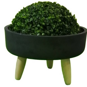 Round  concrete  bowl flower pot with wooden feet  for green plant