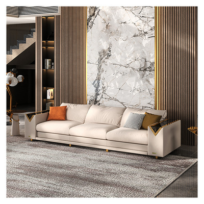 Latest design luxury living room sofa leather modular sofa set high-end villa modern casual velvet black gold marble sofa