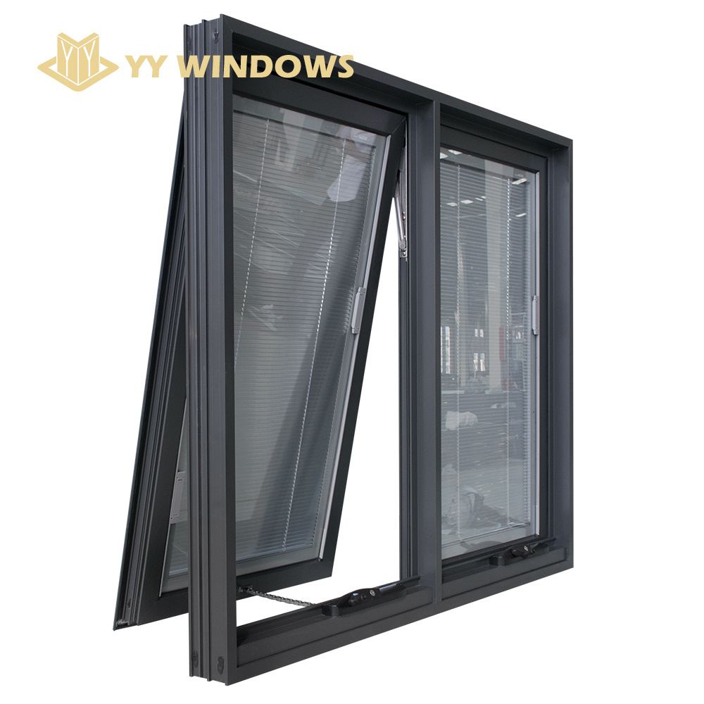 Manual control aluminum window chain winder awning window insert blades built in shutter louver inside the window louver windows