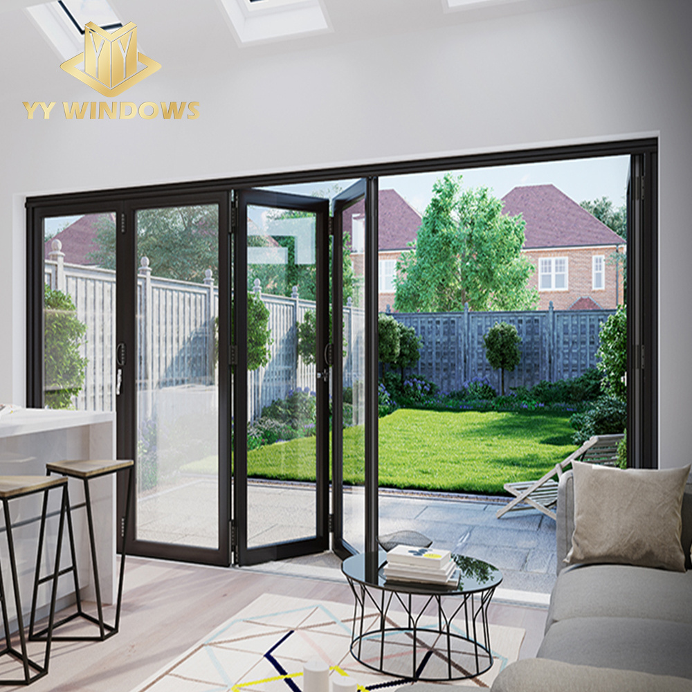 North America Standard double tempered glass aluminum bi folding door exterior affordable patio bi fold door