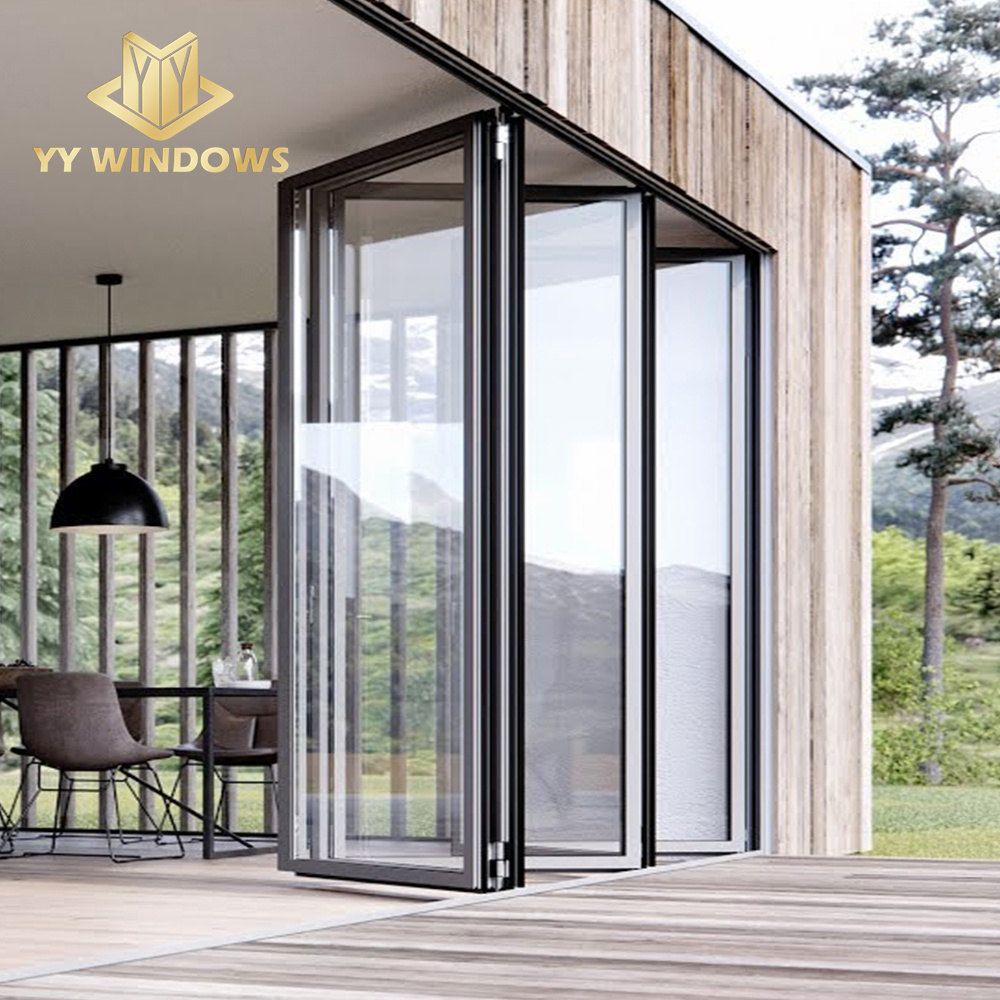 North America Standard double tempered glass aluminum bi folding door exterior affordable patio bi fold door