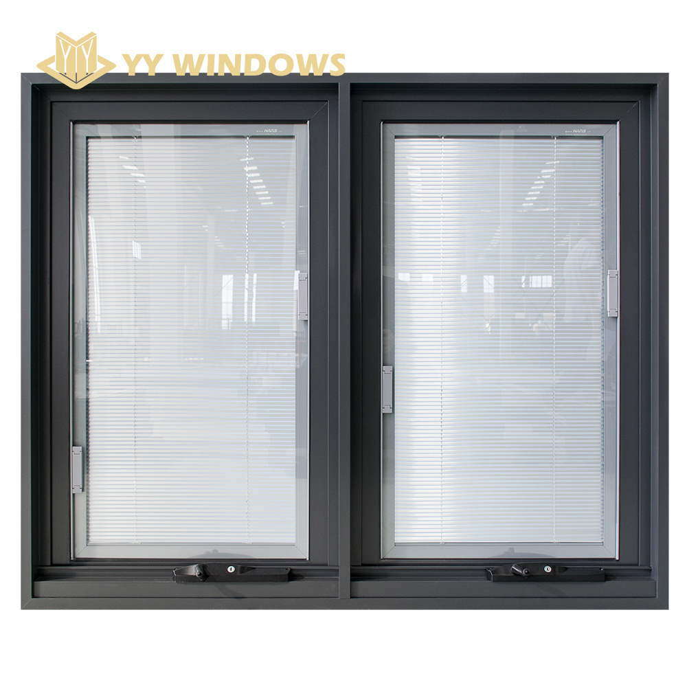 Manual control aluminum window chain winder awning window insert blades built in shutter louver inside the window louver windows