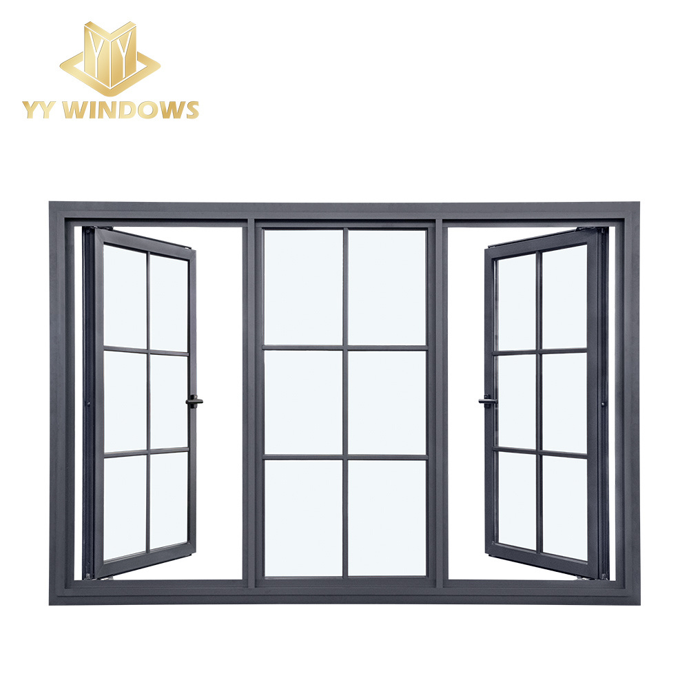 NFRC standards high energy efficiency double glazing aluminum casement windows double casement window with grill