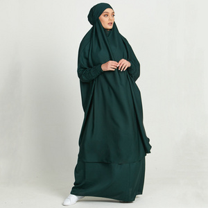 Muslim abaya suit Dubai Turkish clothing Islamic women large hem maxi skirt casual solid color robe traditional festival clothes