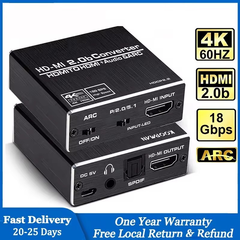 4K 60Hz HD 2.0 Audio Splitter 5.1 ARC MI Audio Extractor HDCP 2.2 HDR10 Audio Converter 4K MI to Optical TOSLINK SPDIF