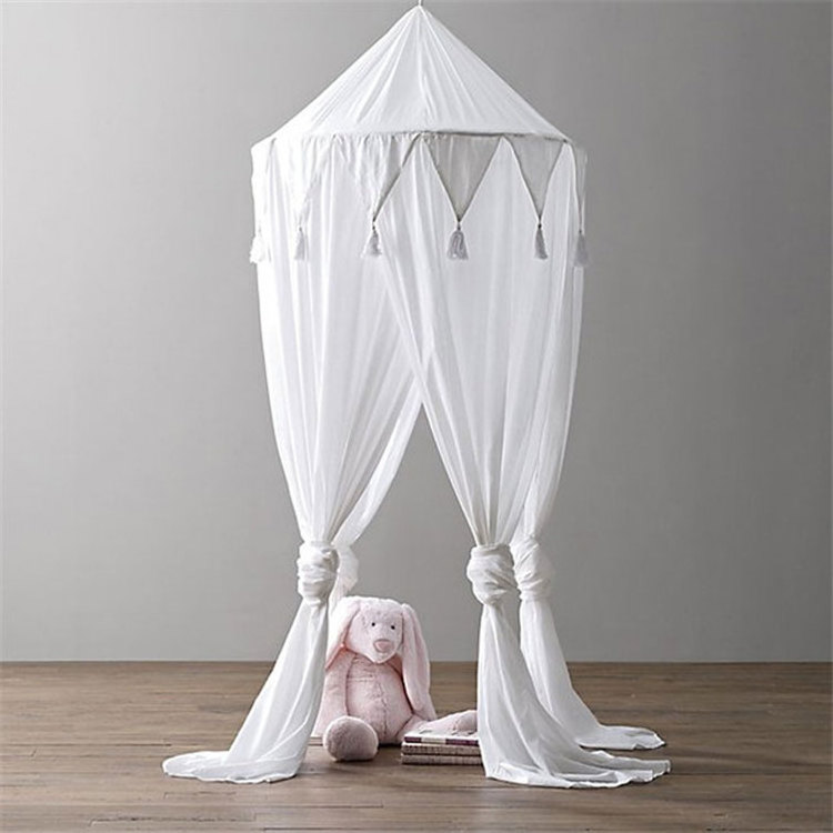 Latest Kids Bed Canopy with Tassel Design Circular Chiffon Hanging Canopy Boys Girls Home Use Filled Polyester Cotton