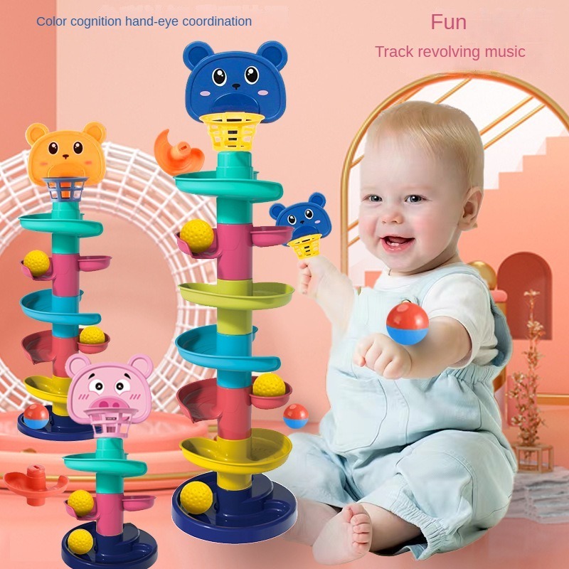 New Children's development game baby puzzle early education overlapping track rolling ball b