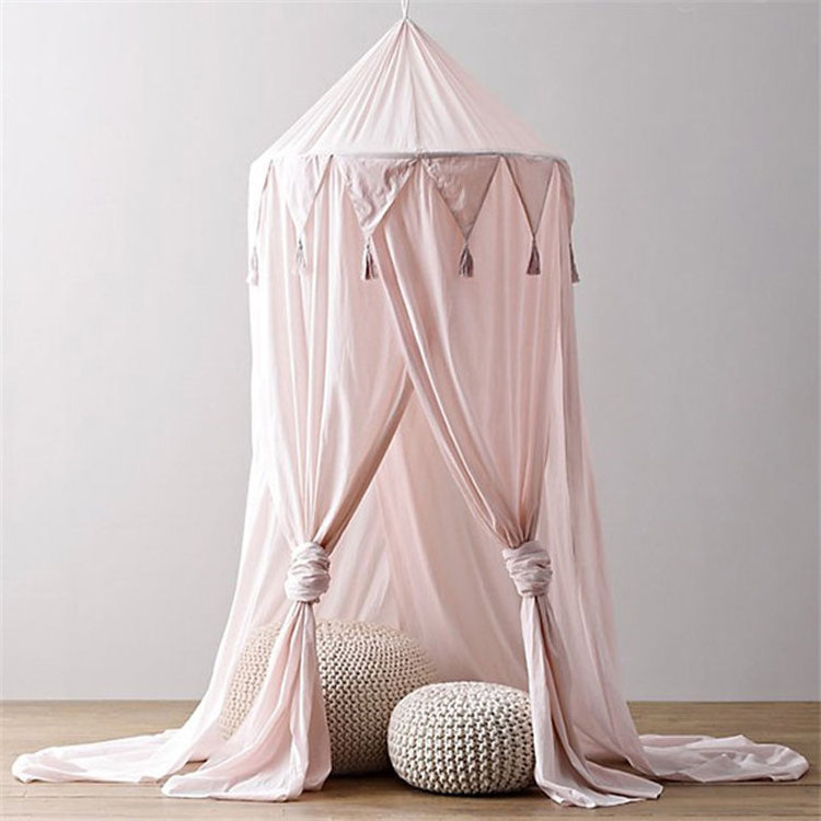 Latest Kids Bed Canopy with Tassel Design Circular Chiffon Hanging Canopy Boys Girls Home Use Filled Polyester Cotton