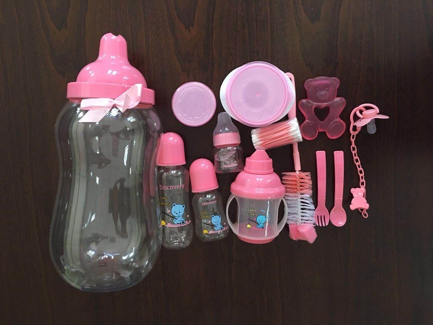 New PC Plastic decoration dollsa doll bank feeding baby big bottle cup set with small feeding bottles