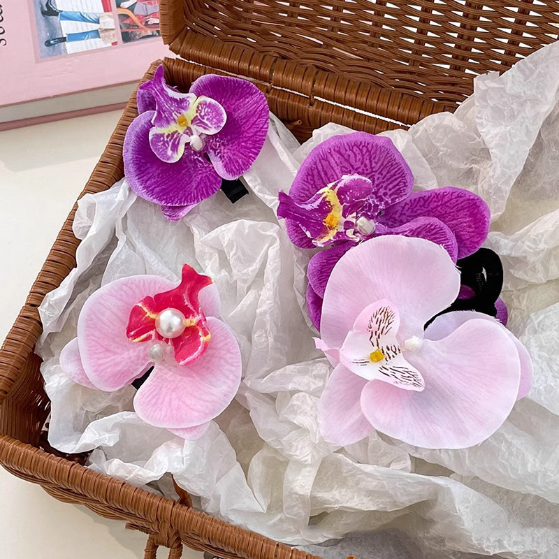 Butterfly Orchid Hairpin Phalaenopsis Flower Hair Clip new simulation fabric Flower Duck billed clip Headwear hair Accessories