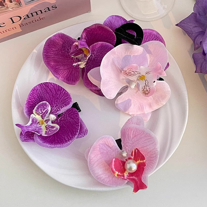 Butterfly Orchid Hairpin Phalaenopsis Flower Hair Clip new simulation fabric Flower Duck billed clip Headwear hair Accessories