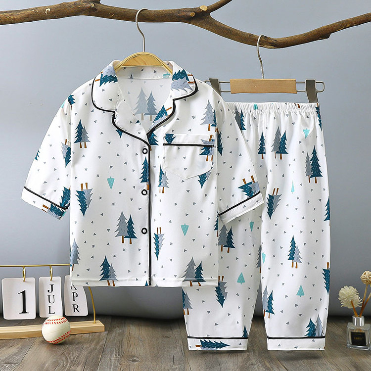 Custom Pajamas Thin Summer Cartoon Short Sleeved Button Down Pyjamas Kids