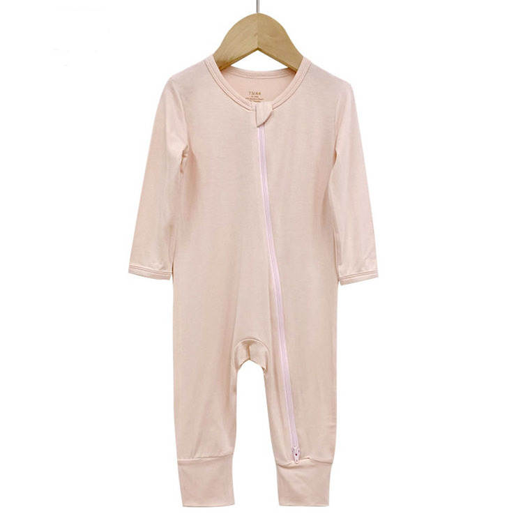 Wholesale Unisex Baby Clothes Solid Color Long Sleeve Zipper Baby Bamboo Fiber Romper