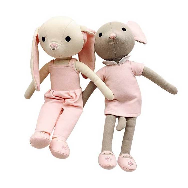 Wholesale plush mouse rabbit dolls hand made organic cotton materials doll animal toy custom plush dolls made in China