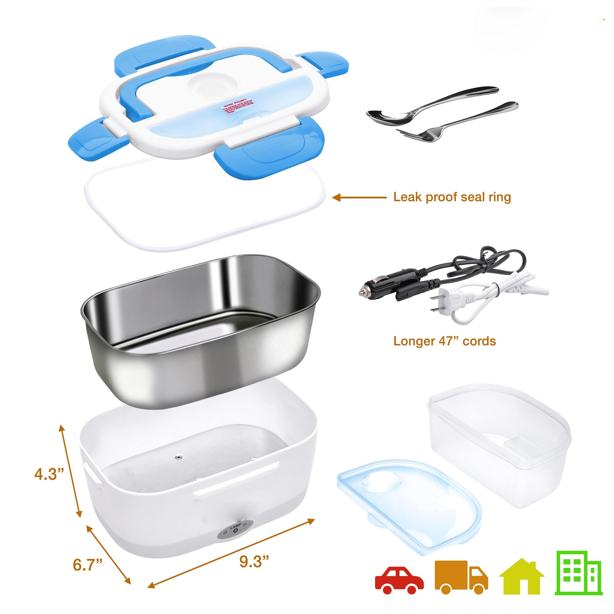 Household 2-In-1 Portable Lunch Box Sets Safe Stainless Steel Food Warmer Thermal Electric Lunch Box for Work