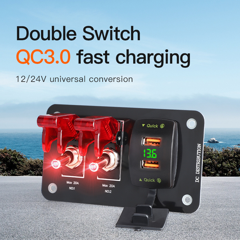 Wholesale 12V 24V Dc 2 Gang Toggle Switch QC3.0 Rocker USB Charger Automotive RV Camper Marine Multiple Car Racing Switch Panel