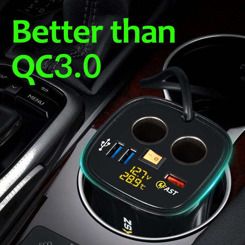 12V Dual Cigarette Lighter Plug Voltmeter Temperature Cup Holder Car Charger 3 Port USB Socket Charger For Car