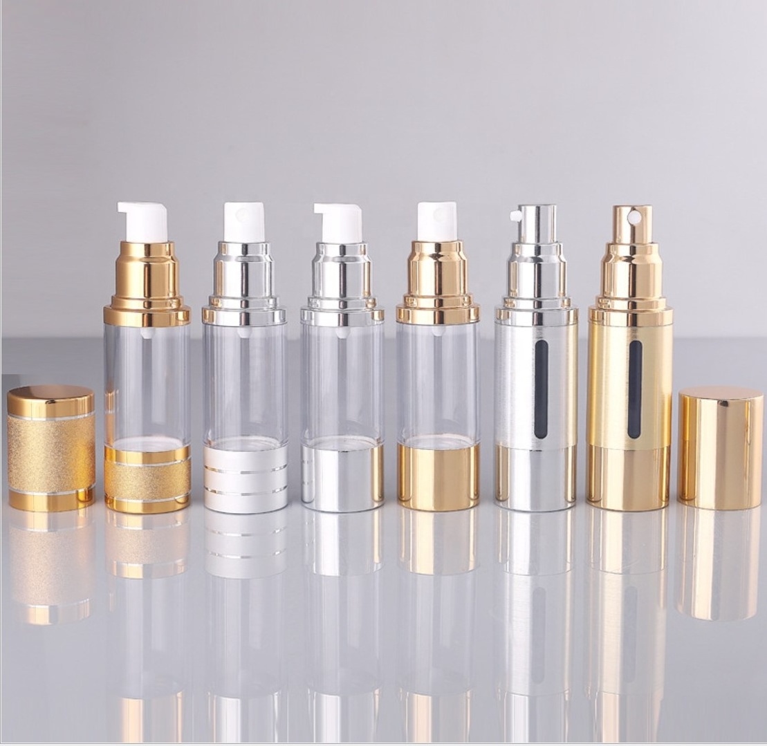 30ml 50ml 80ml 100ml aluminum silver gold vacuum container cosmetic airless pump bottle