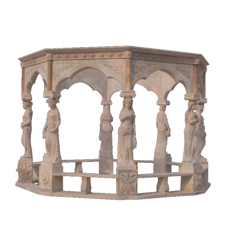 Large Sculpture Luxury Garden Women Statue Gazebo With Metal Roof Large Size Marble Gazebo