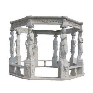 Large Sculpture Luxury Garden Women Statue Gazebo With Metal Roof Large Size Marble Gazebo