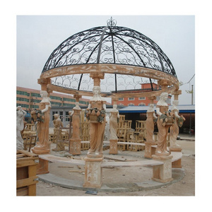 Home decor garden gazebo garden gazebo with mosquito netting natural white marble stone greek statues gazebo