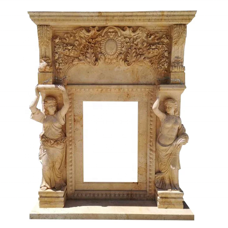 Beige stone honed marble fireplace mantel blood red marble fireplace