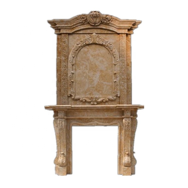 Travertine fireplace mantel cultured flower carved marble fireplace surround decoration beige stone marble fireplace surround