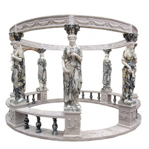 Mixed color figure statues pavilion gazebo hand carved outdoor life size marble round gazebo