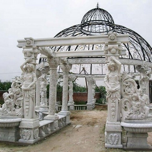 Garden decor new design marble gazebo with statues stone pergola gazebo with roman female sculpture