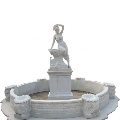 Hand made sculpture garden statue fountain chinese dragon water fountain natural marble stone two angels water fountains