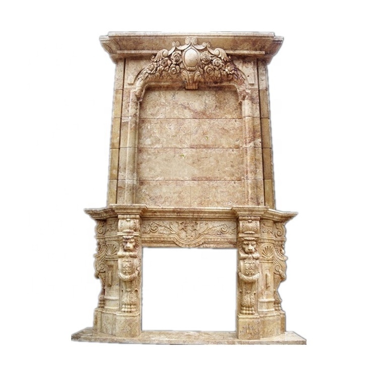 Travertine fireplace mantel cultured flower carved marble fireplace surround decoration beige stone marble fireplace surround